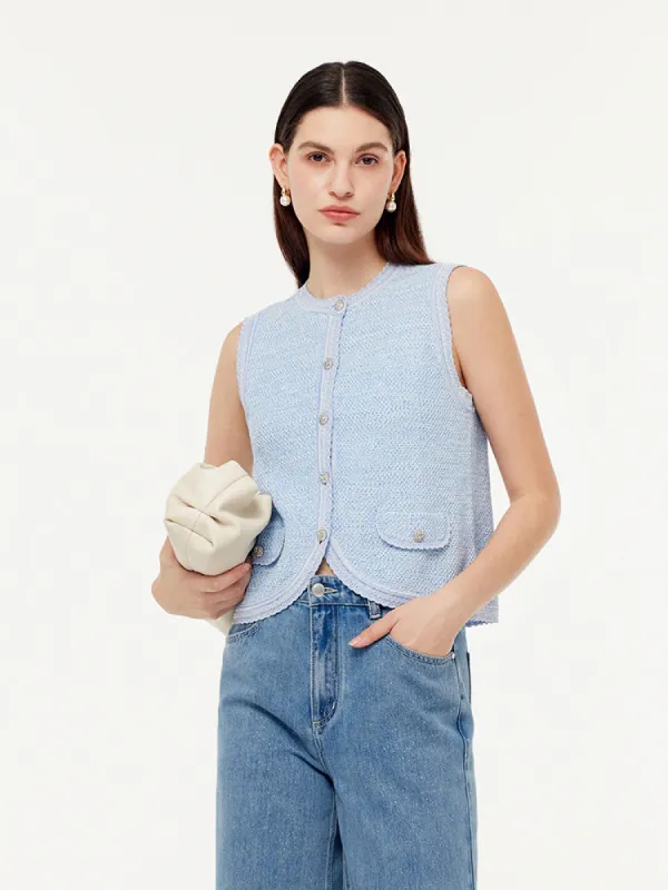 Single-Breasted Round Neck Women Knit Vest sold by Goelia