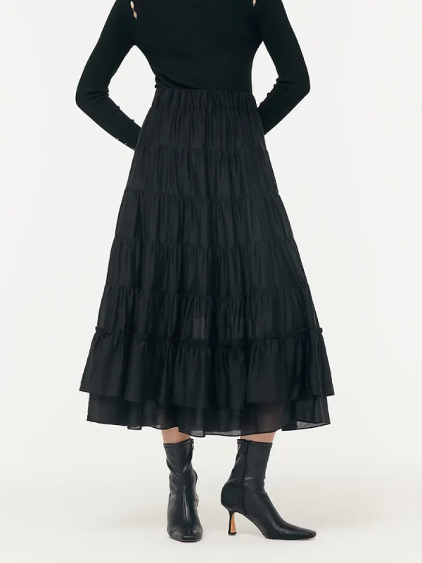 Tencel Women Tiered Maxi Skirt sold by Goelia