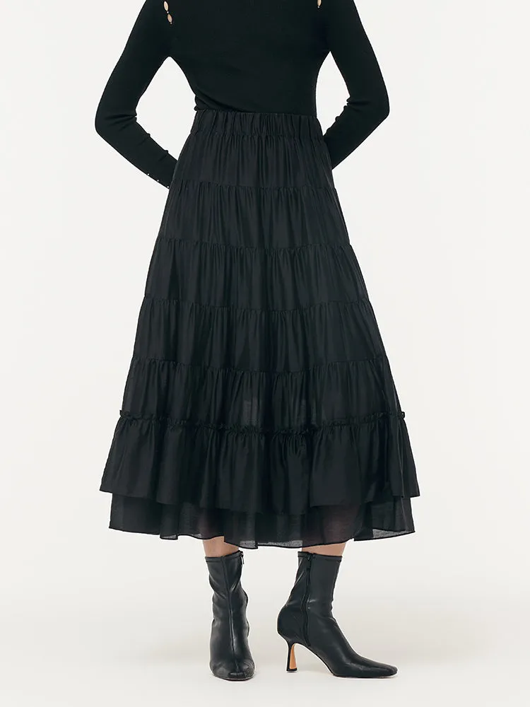 Tencel Women Tiered Maxi Skirt sold by Goelia