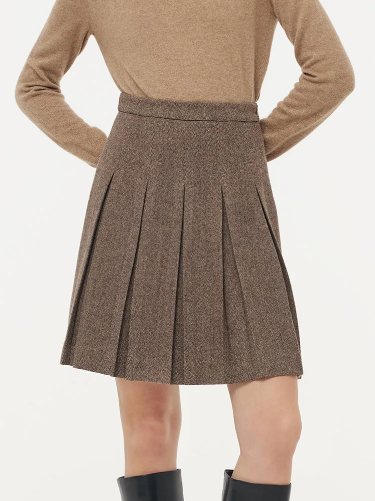 100% Washable Wool Women Front Pleated Mini Skirt sold by Goelia
