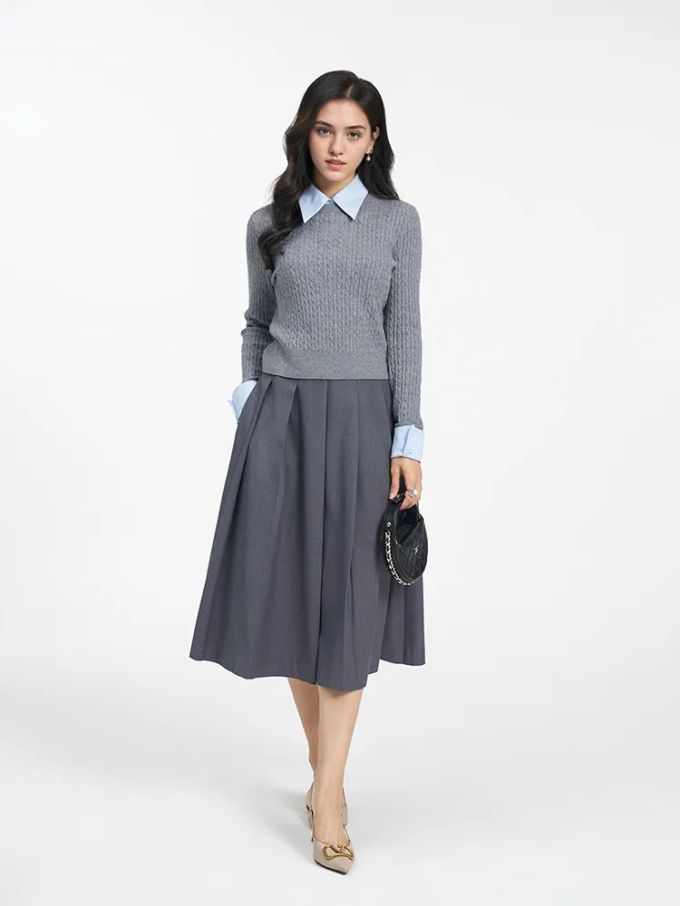 Crew Neck Sweater And Pleated Midi Skirt Two-Piece Set sold by Goelia product image thumbnail 2