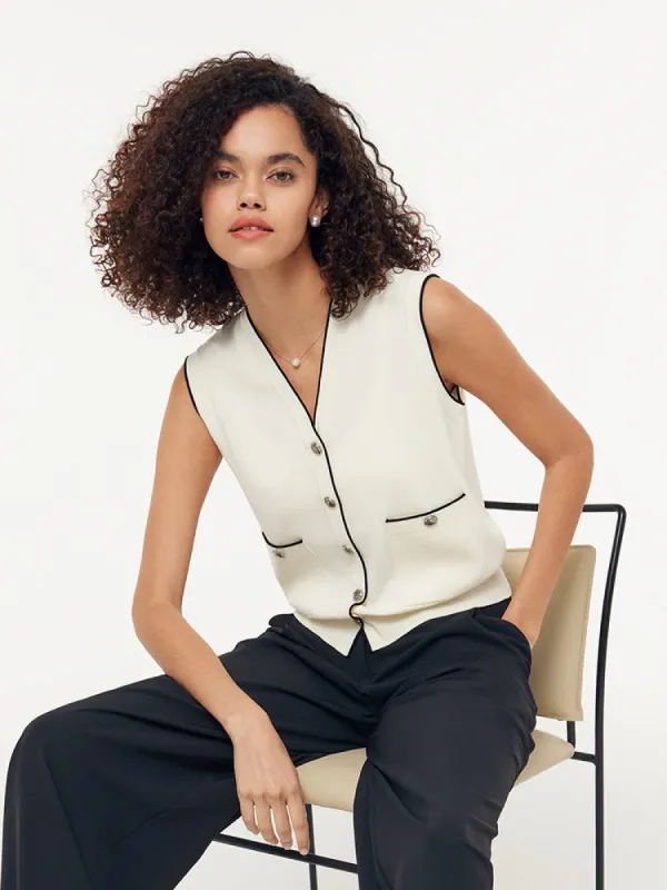 Contrast Trim Women Knit Vest sold by Goelia