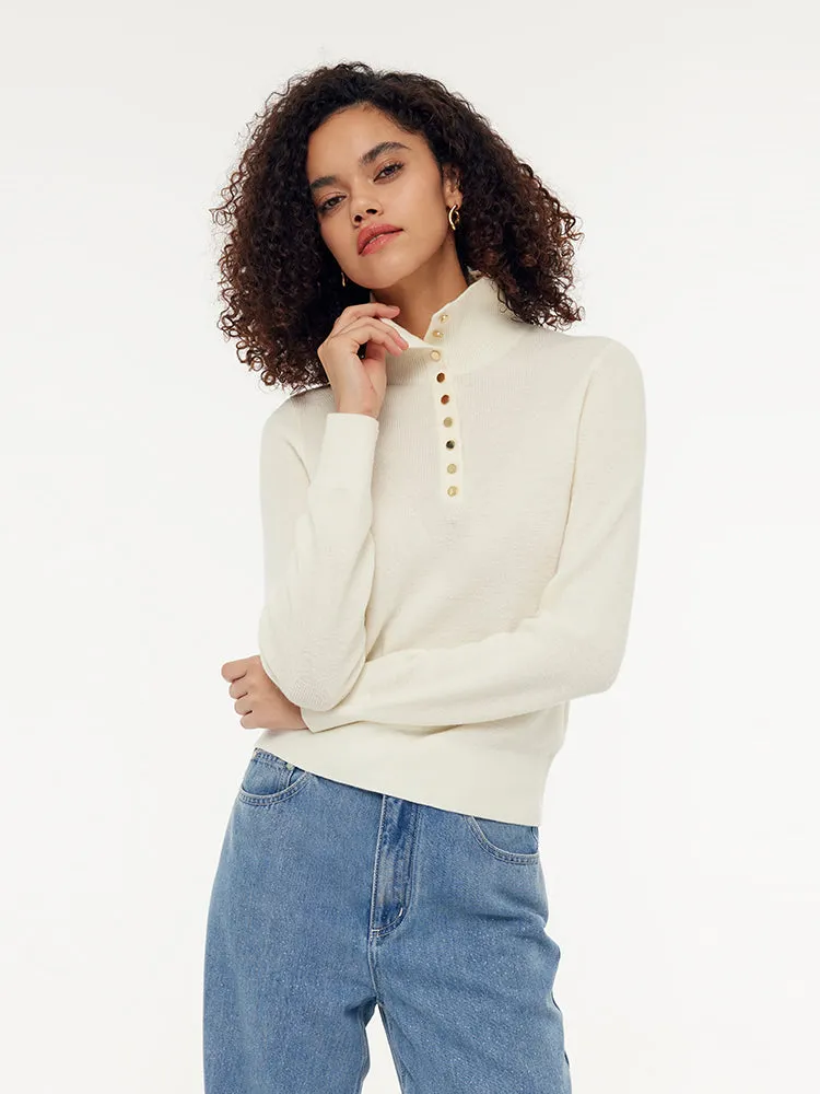 100% Wool Half Button Turtleneck Women Sweater sold by Goelia product image thumbnail 2