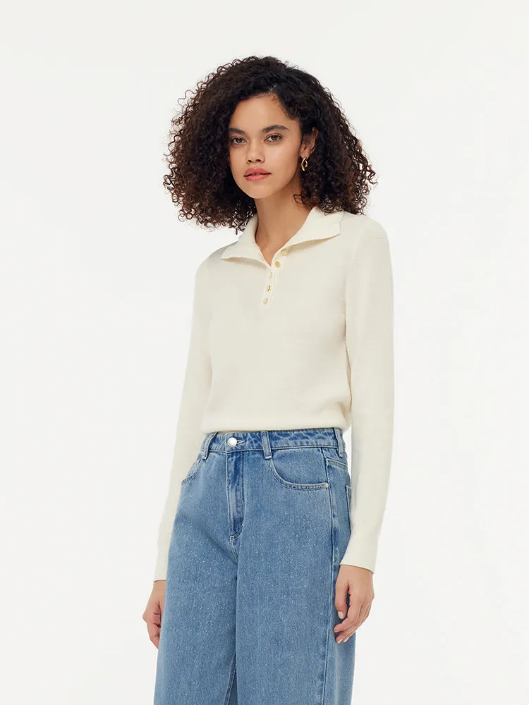 100% Wool Half Button Turtleneck Women Sweater sold by Goelia product image thumbnail 5