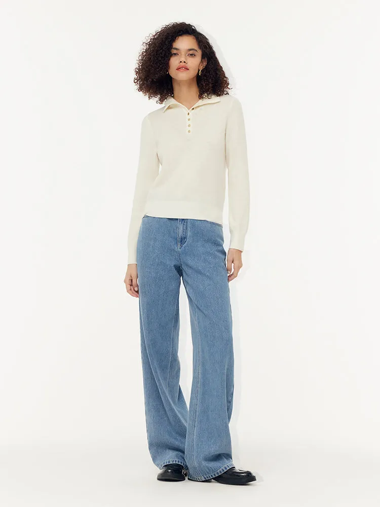 100% Wool Half Button Turtleneck Women Sweater sold by Goelia product image thumbnail 3