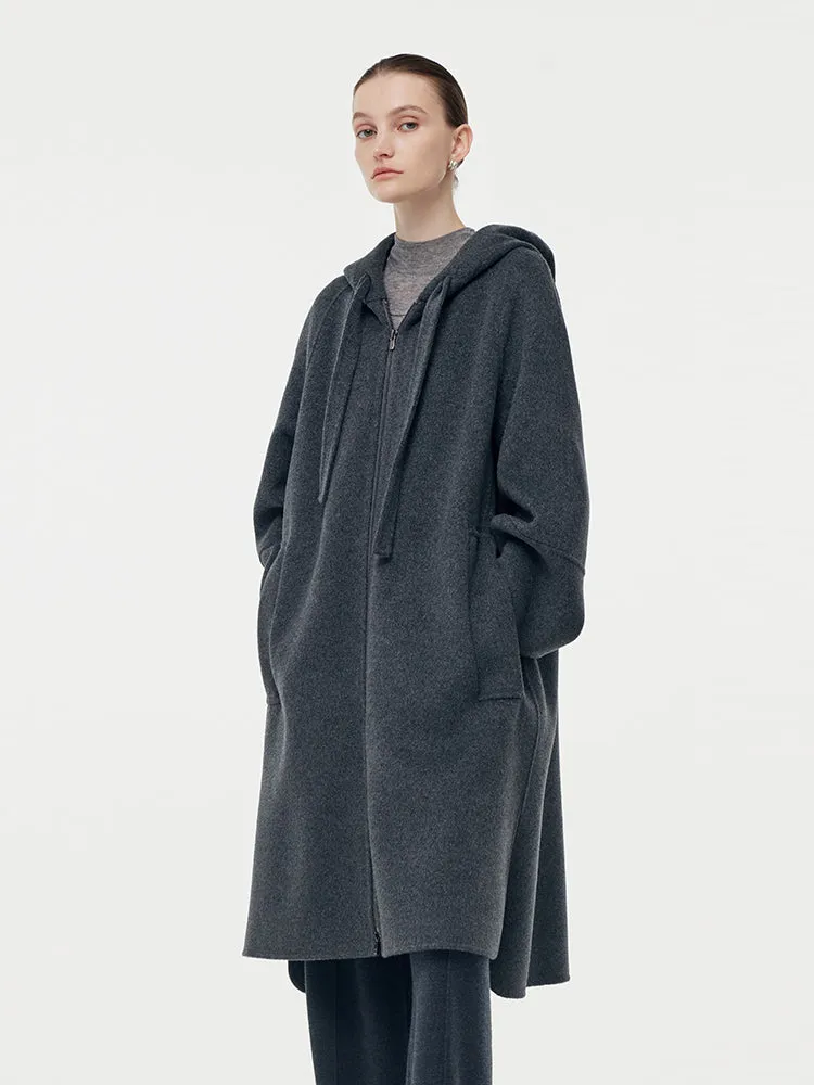 100% Wool Double-Faced Hooded Zip-Up Women Overcoat sold by Goelia product image thumbnail 5