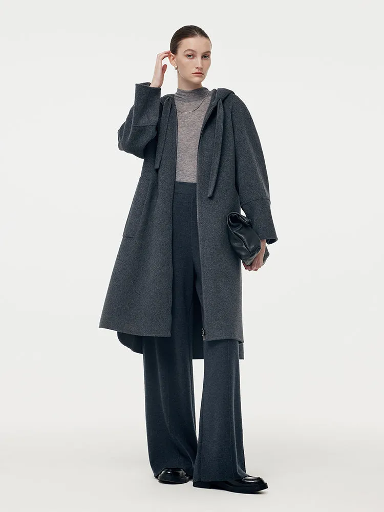 100% Wool Double-Faced Hooded Zip-Up Women Overcoat sold by Goelia product image thumbnail 3