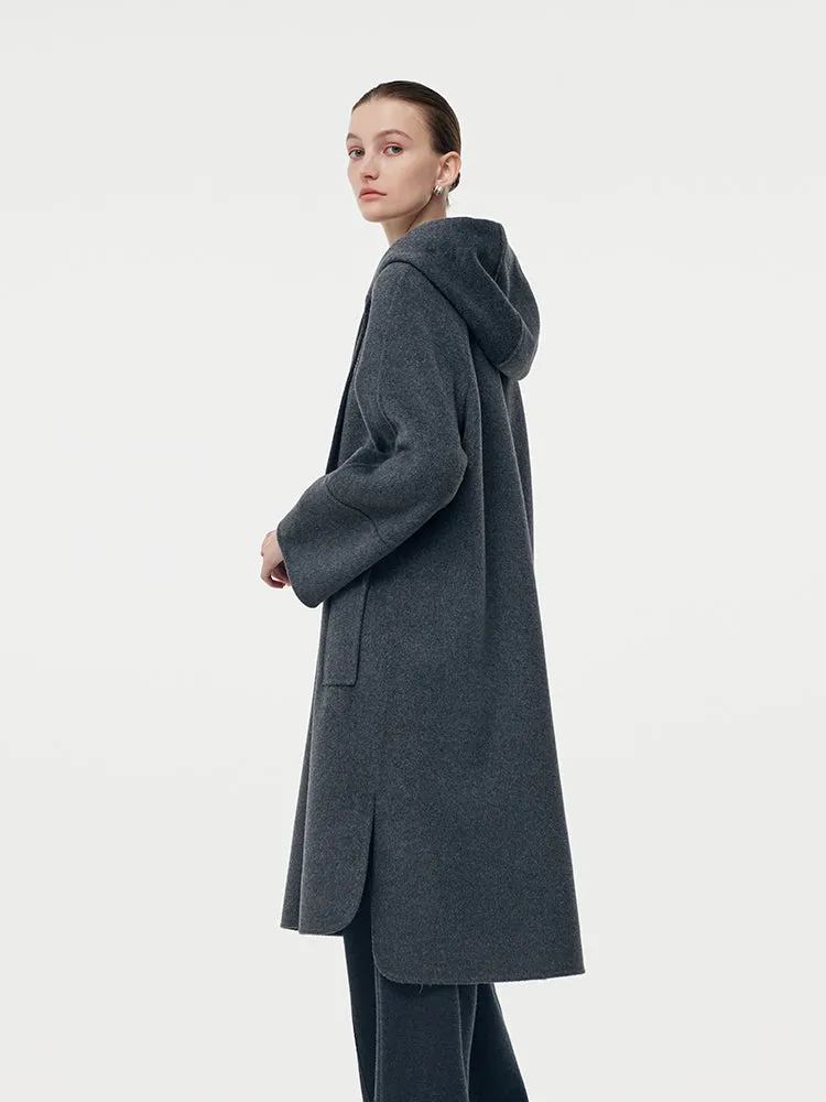 100% Wool Double-Faced Hooded Zip-Up Women Overcoat sold by Goelia product image thumbnail 2