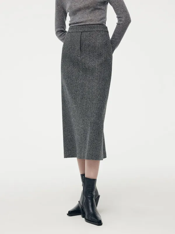 Washable Wool Women Column Midi Skirt sold by Goelia
