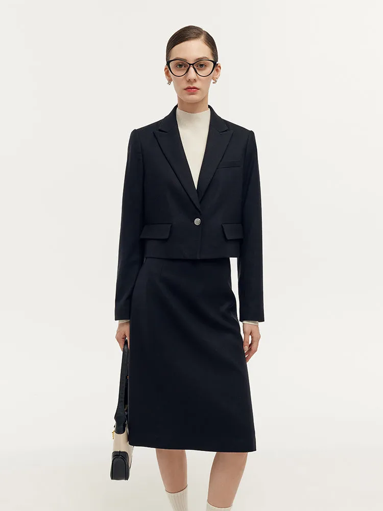 Cashmere Wool Blend V-Neck Blazer And Midi Skirt Two-Piece Set sold by Goelia