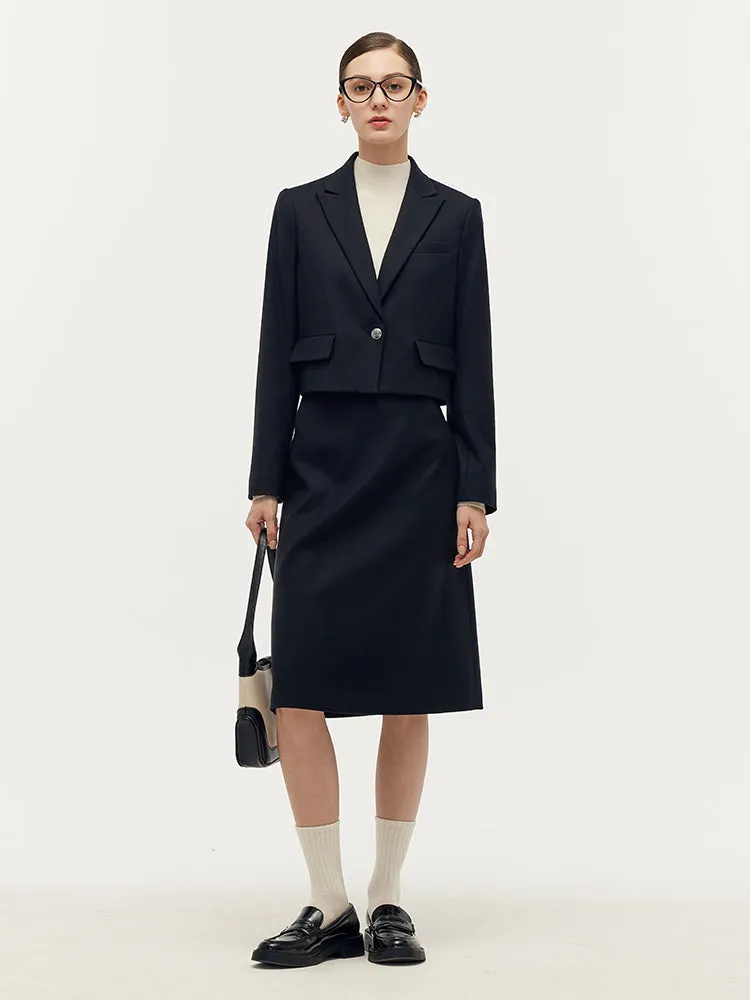 Cashmere Wool Blend V-Neck Blazer And Midi Skirt Two-Piece Set sold by Goelia product image thumbnail 2