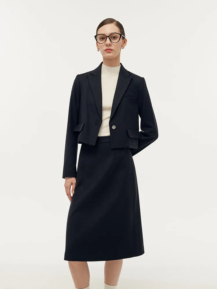 Cashmere Wool Blend V-Neck Blazer And Midi Skirt Two-Piece Set sold by Goelia product image thumbnail 4