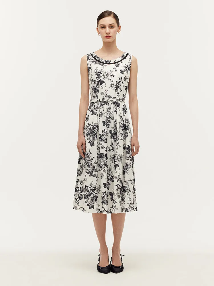 Tencel Print Gathered Waist Women Midi Vest Dress With Belt sold by Goelia product image thumbnail 2