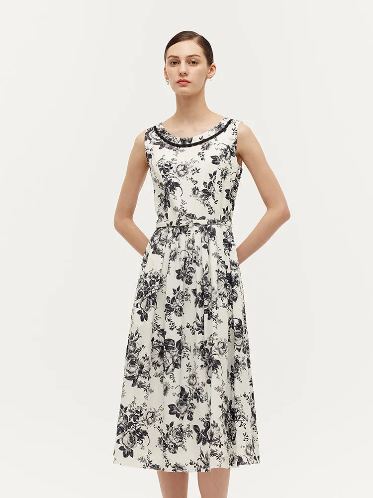 Tencel Print Gathered Waist Women Midi Vest Dress With Belt sold by Goelia product image thumbnail 5