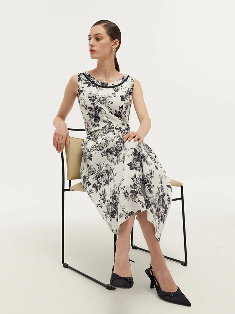 Tencel Print Gathered Waist Women Midi Vest Dress With Belt sold by Goelia product image thumbnail 4