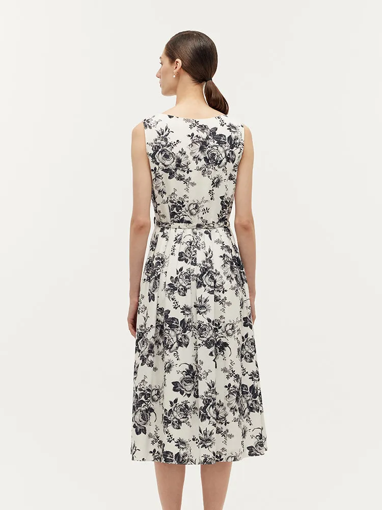 Tencel Print Gathered Waist Women Midi Vest Dress With Belt sold by Goelia product image thumbnail 3