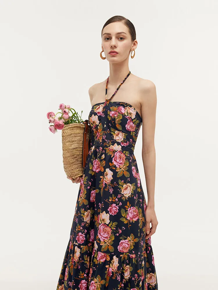 Rose Print Women Halter Maxi Dress With Detachable Chest Pads sold by Goelia product image thumbnail 5