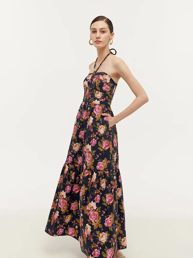 Rose Print Women Halter Maxi Dress With Detachable Chest Pads sold by Goelia product image thumbnail 4