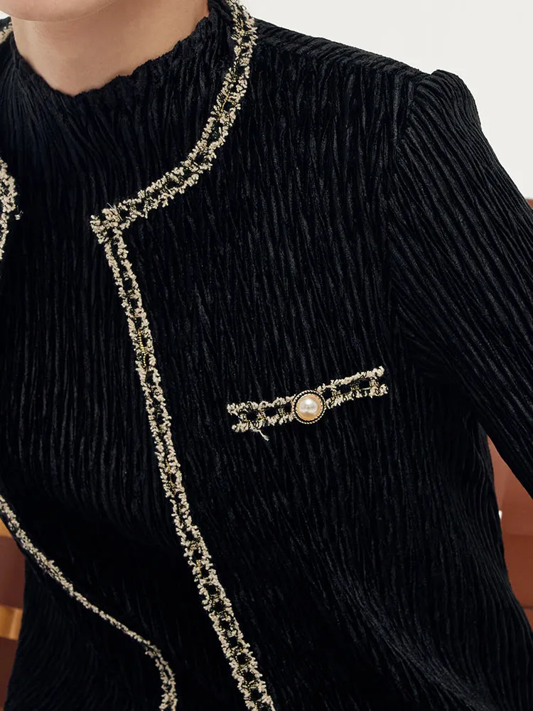 Velvet Pleated Cardigan And Vest Midi Dress Two-Piece Set sold by Goelia product image thumbnail 2