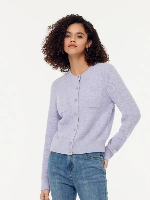 Wool Blend Round Neck Sequins Women Cardigan sold by Goelia