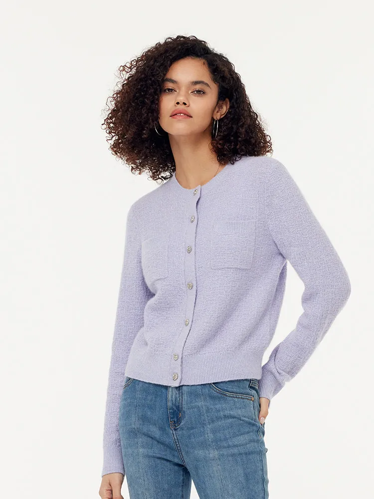 Wool Blend Round Neck Sequins Women Cardigan sold by Goelia