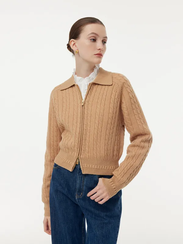 Machine Washable Wool Zip Up Women Cardigan sold by Goelia