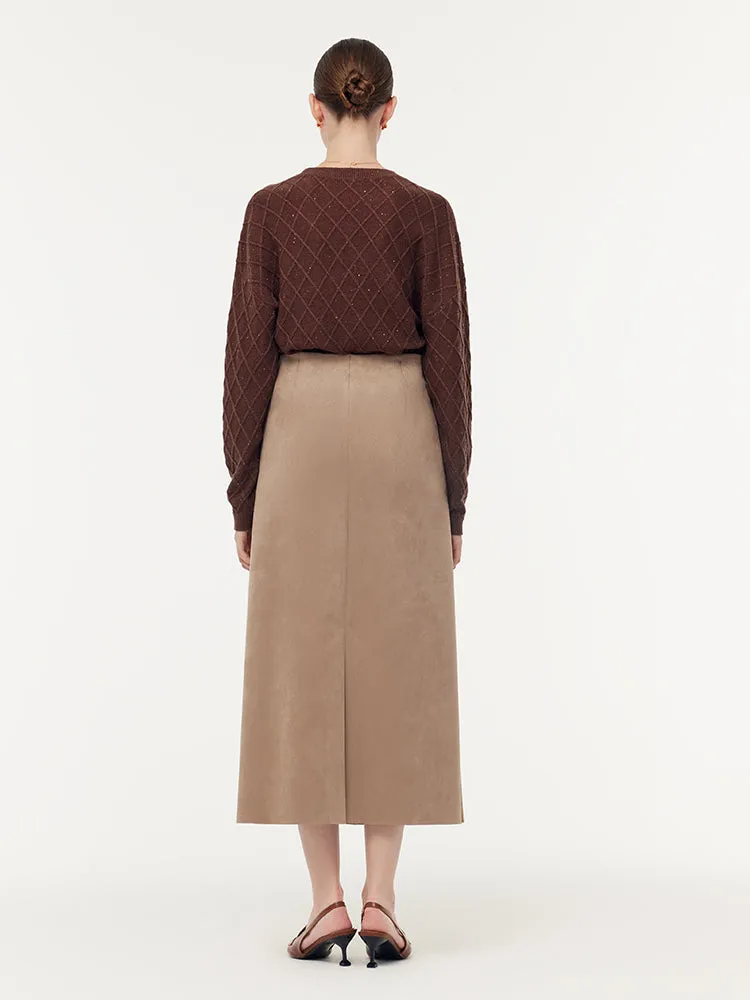 Faux Suede Back Slit Women Midi Skirt sold by Goelia product image thumbnail 3