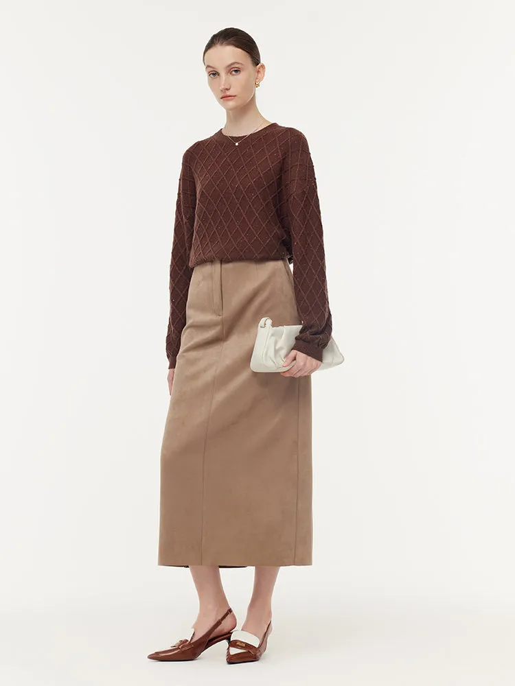 Faux Suede Back Slit Women Midi Skirt sold by Goelia product image thumbnail 2