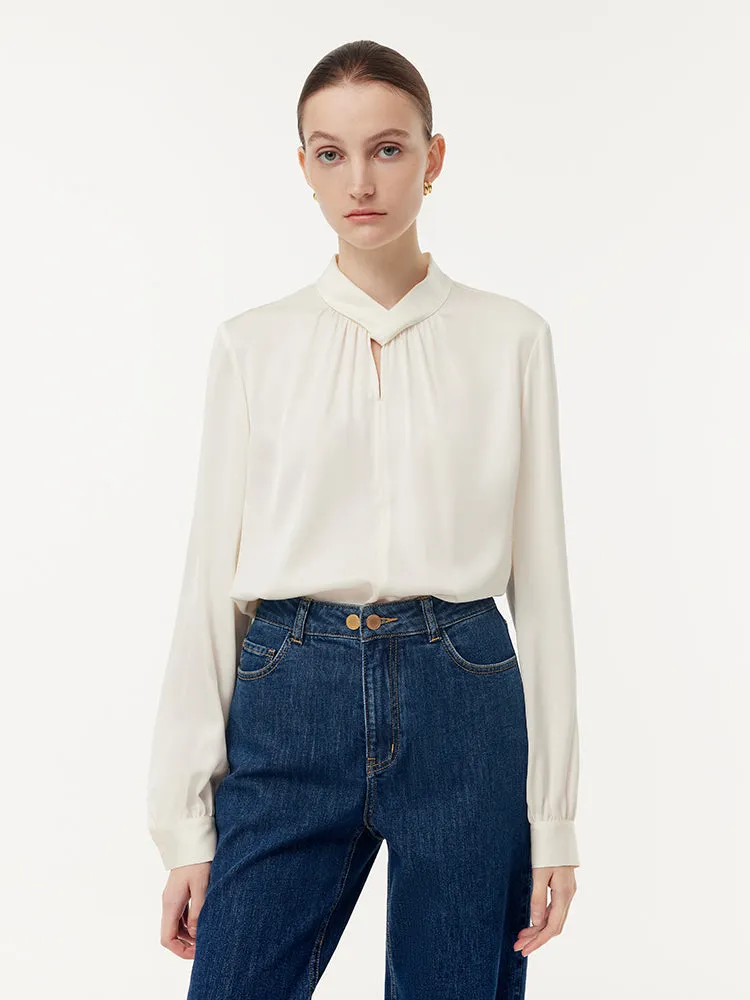 22 Momme Mulberry Silk Twist Neck Women Blouse sold by Goelia