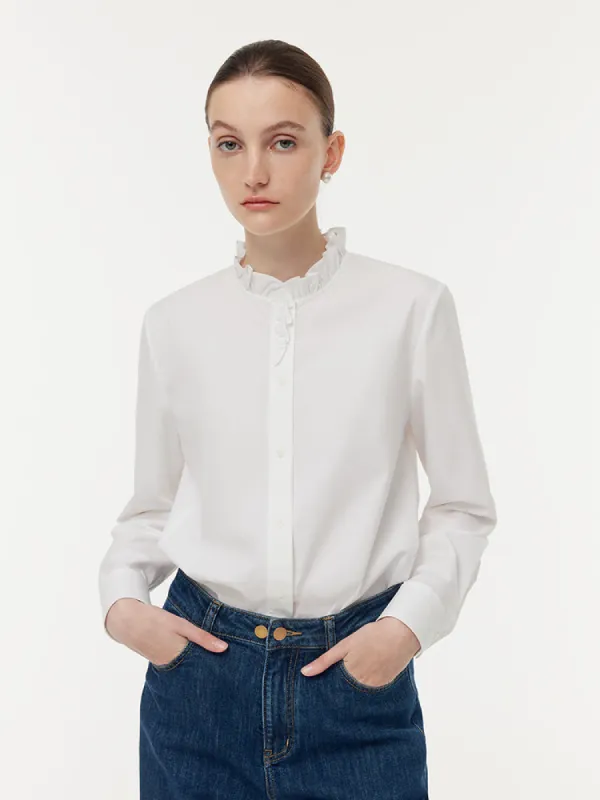 Cotton Ruffle Collar Women Shirt sold by Goelia