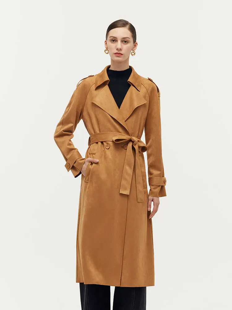 Faux Suede Women Trench Coat With Belt sold by Goelia