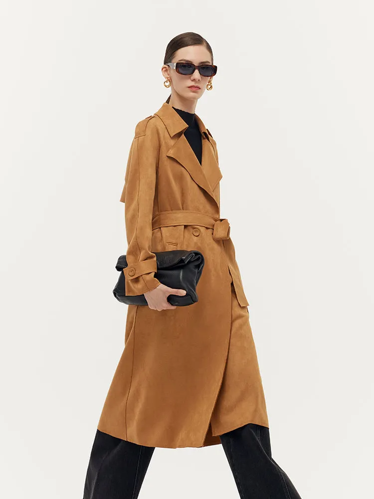 Faux Suede Women Trench Coat With Belt sold by Goelia product image thumbnail 4
