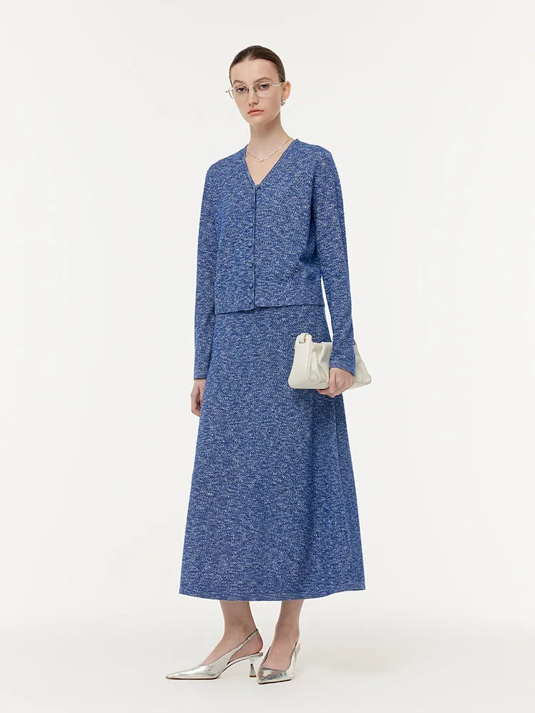 Wool Blend Knit Cardigan And Knit Vest Maxi Dress Two-Piece Set sold by Goelia