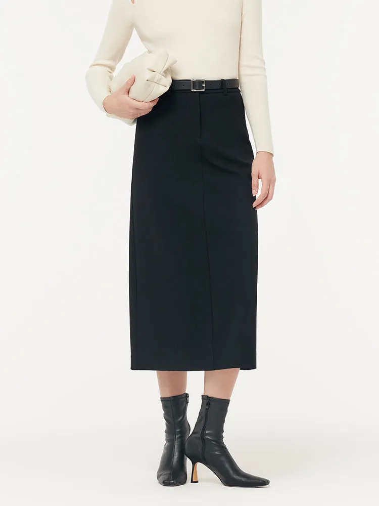Stretch Women Knit Midi Skirt With Belt sold by Goelia