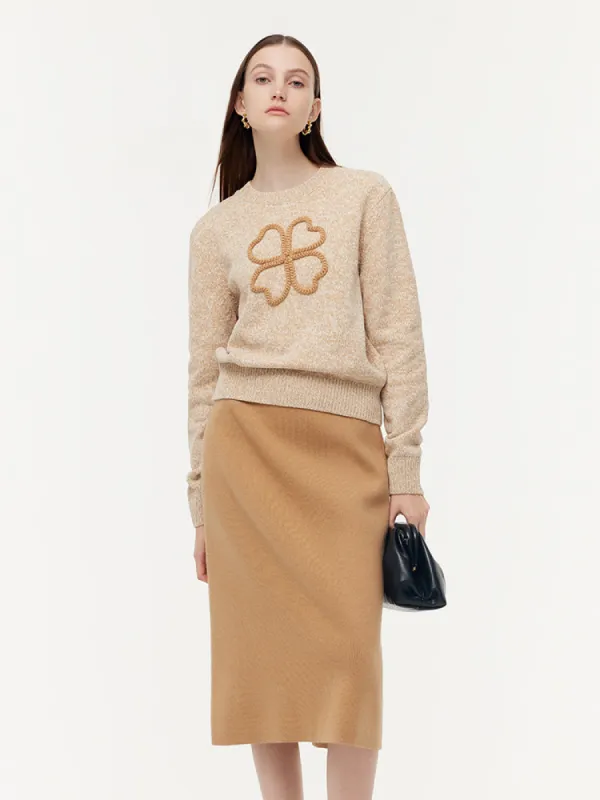 Four-Leaf Clover Sweater And Knit Midi Skirt Two-Piece Set sold by Goelia