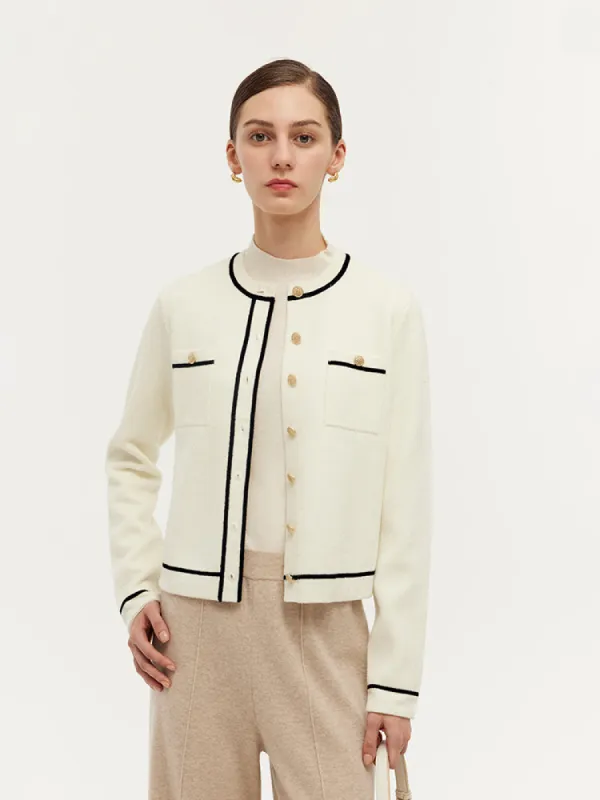 Velvet Touch Contrast Trim Women Knit Cardigan made by Goelia