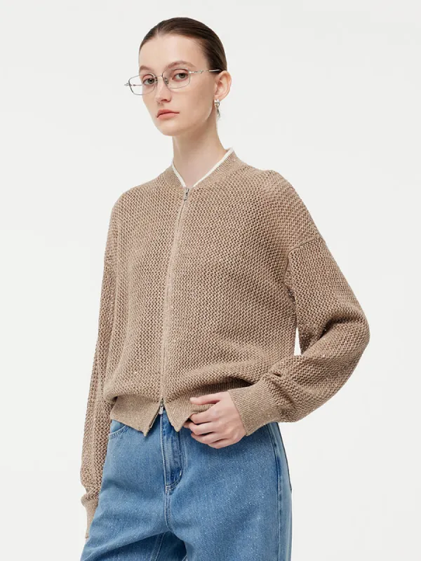 Linen Openwork Sequins Zip-Up Women Jacket sold by Goelia