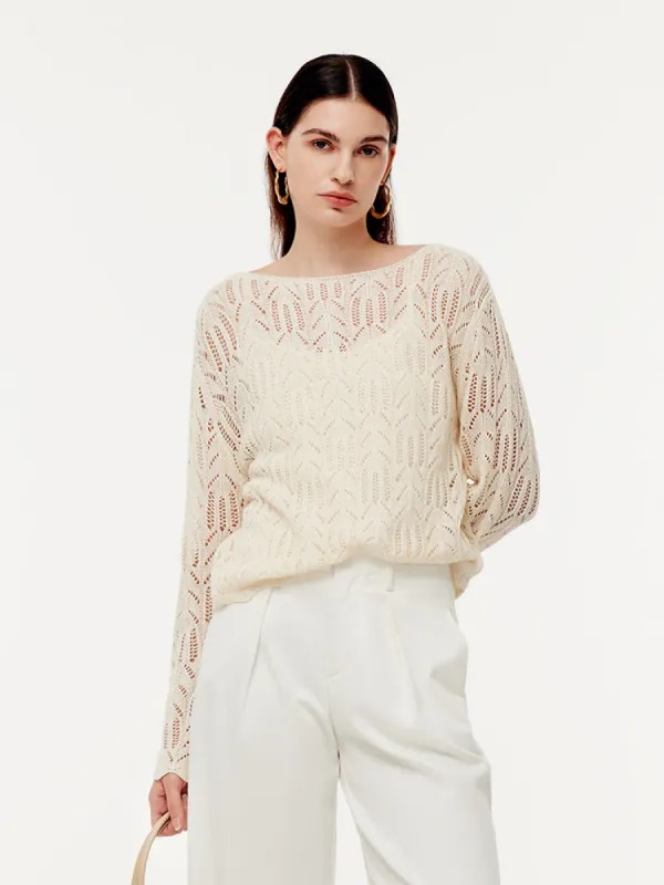 Linen Blend Openwork Women Pullover sold by Goelia