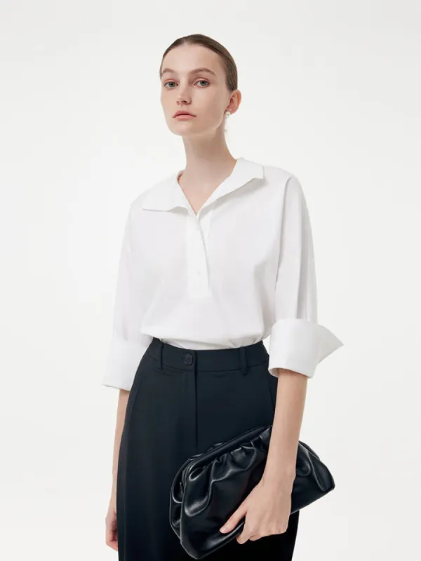 Half Button Lapel Women Shirt sold by Goelia