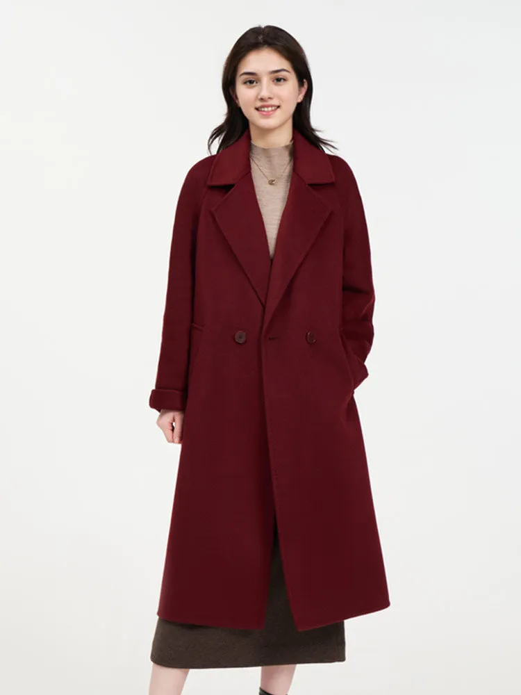 Cashmere Wool Double-Faced Notched Lapel Women Overcoat sold by Goelia