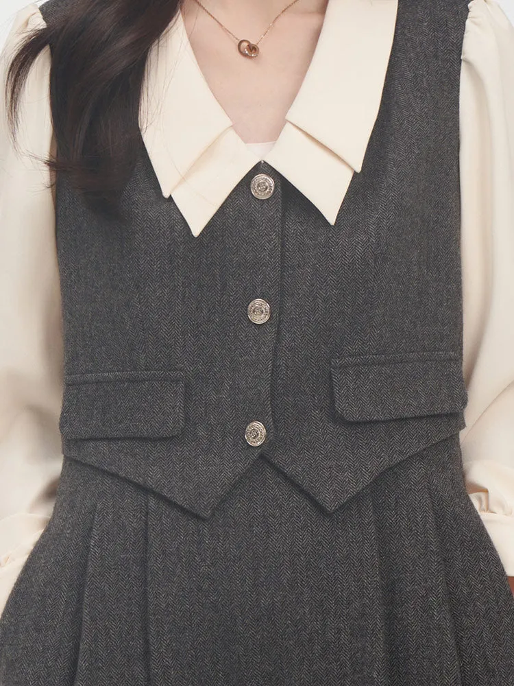 100% Washable Wool Patchwork Women Midi Dress sold by Goelia product image thumbnail 3