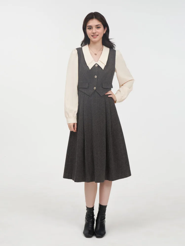 100% Washable Wool Patchwork Women Midi Dress sold by Goelia