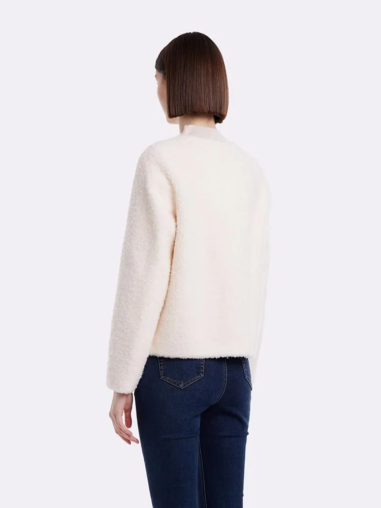 Lamb Wool Round Neck Crop Women Coat sold by Goelia product image thumbnail 3