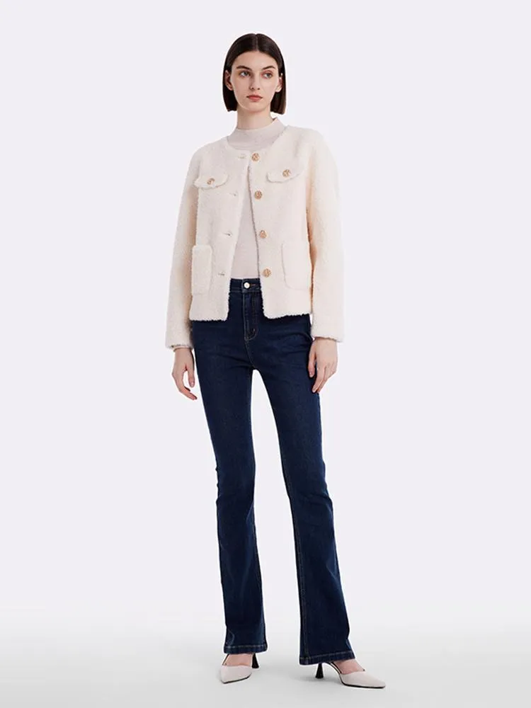 Lamb Wool Round Neck Crop Women Coat sold by Goelia product image thumbnail 2