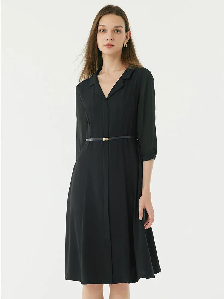 Black Gathered Waist Midi Dress sold by Goelia
