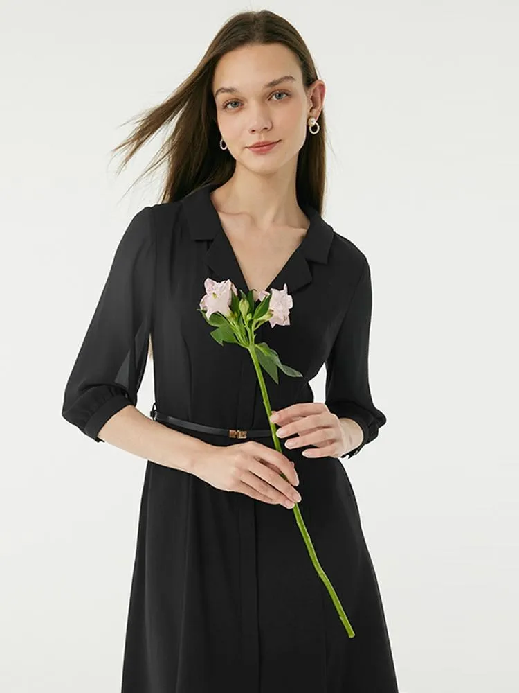 Black Gathered Waist Midi Dress sold by Goelia product image thumbnail 3