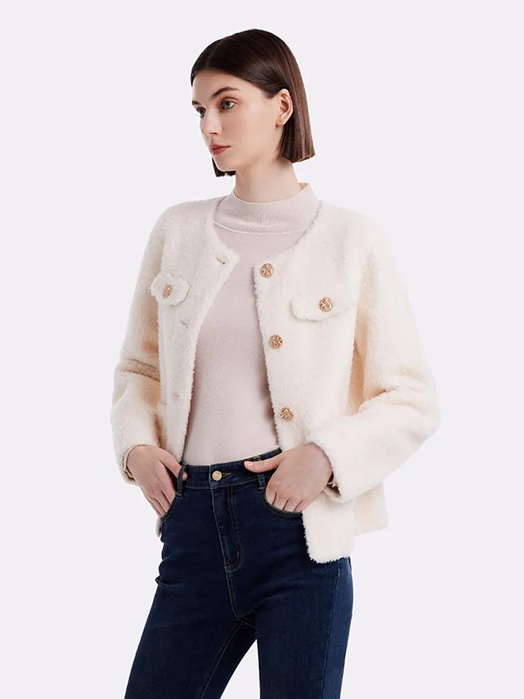 Lamb Wool Round Neck Crop Women Coat sold by Goelia product image thumbnail 4