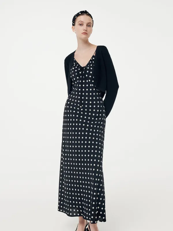 Silk Slip Maxi Dress With Detachable Chest Pads And Tencel Cardigan Two-Piece Set sold by Goelia