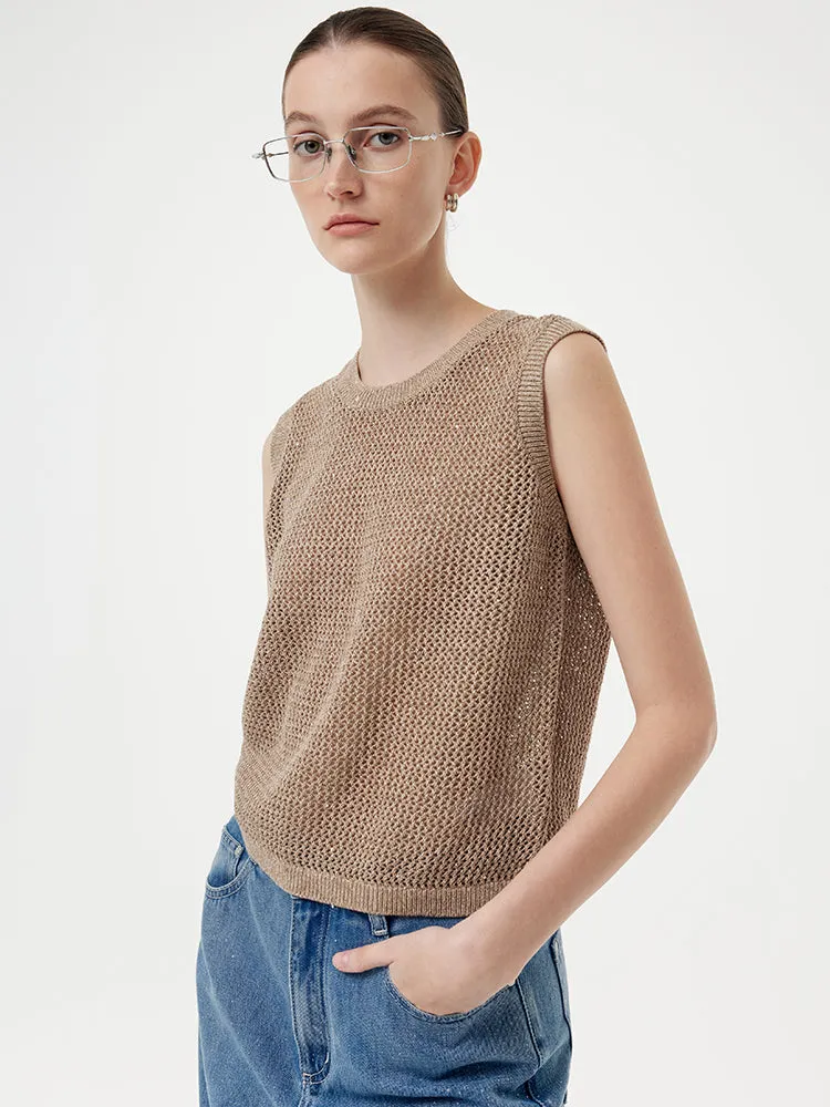 Linen Sequin-Embellished Women Open-Knit Tank Top sold by Goelia product image thumbnail 5