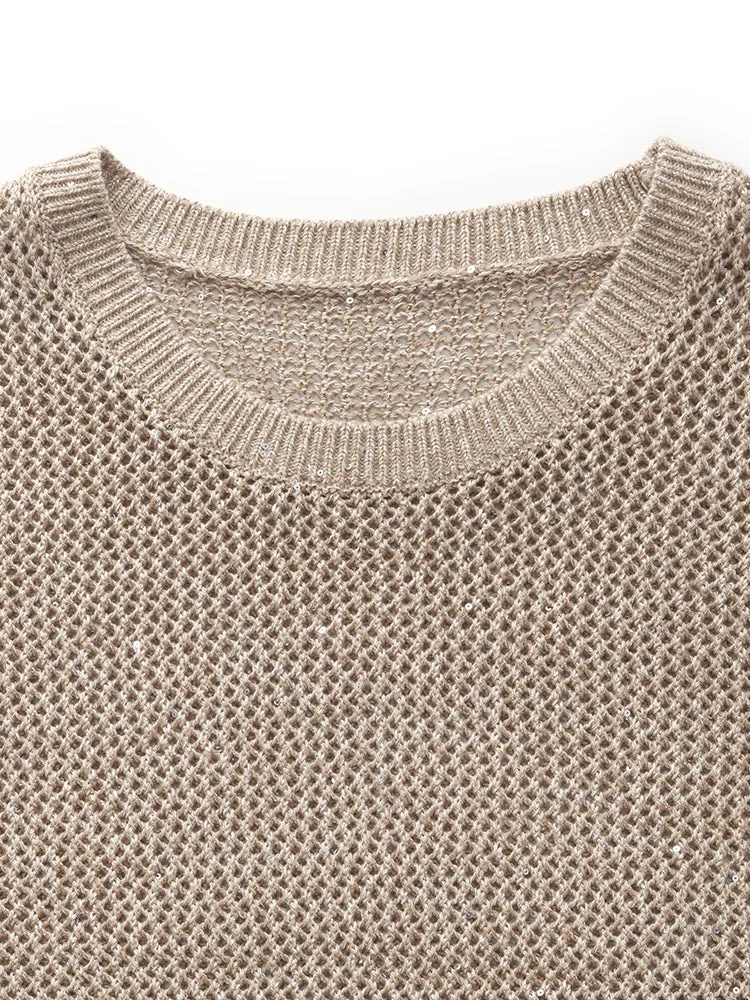 Linen Sequin-Embellished Women Open-Knit Tank Top sold by Goelia product image thumbnail 2